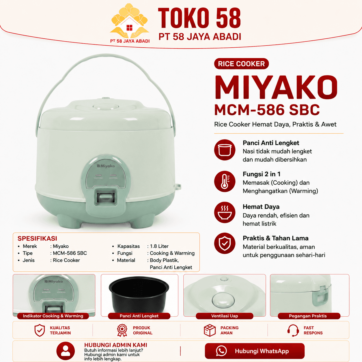 Thumbnail Miyako Rice Cooker MCM-586 SBC Hijau 2