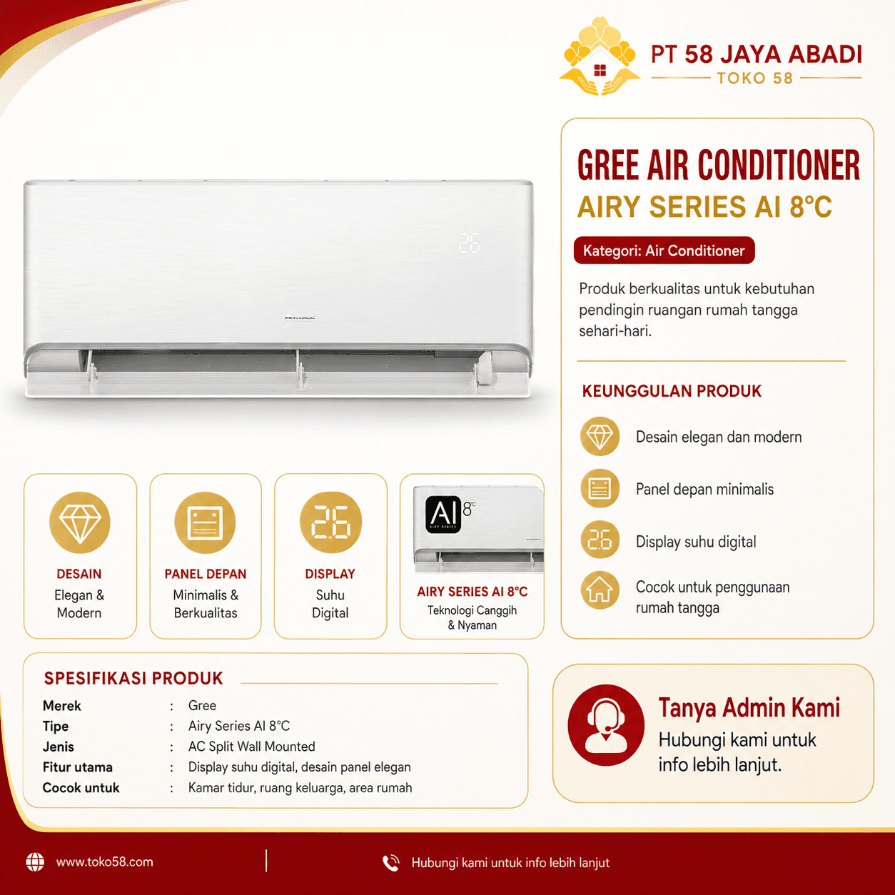 Foto GREE Air Conditioner Airy Series AI 8°C