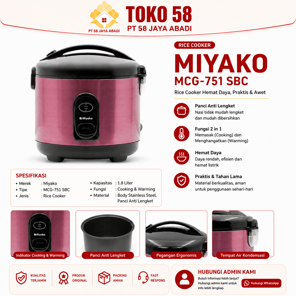 Foto Miyako Rice Cooker MCG-751 SBC