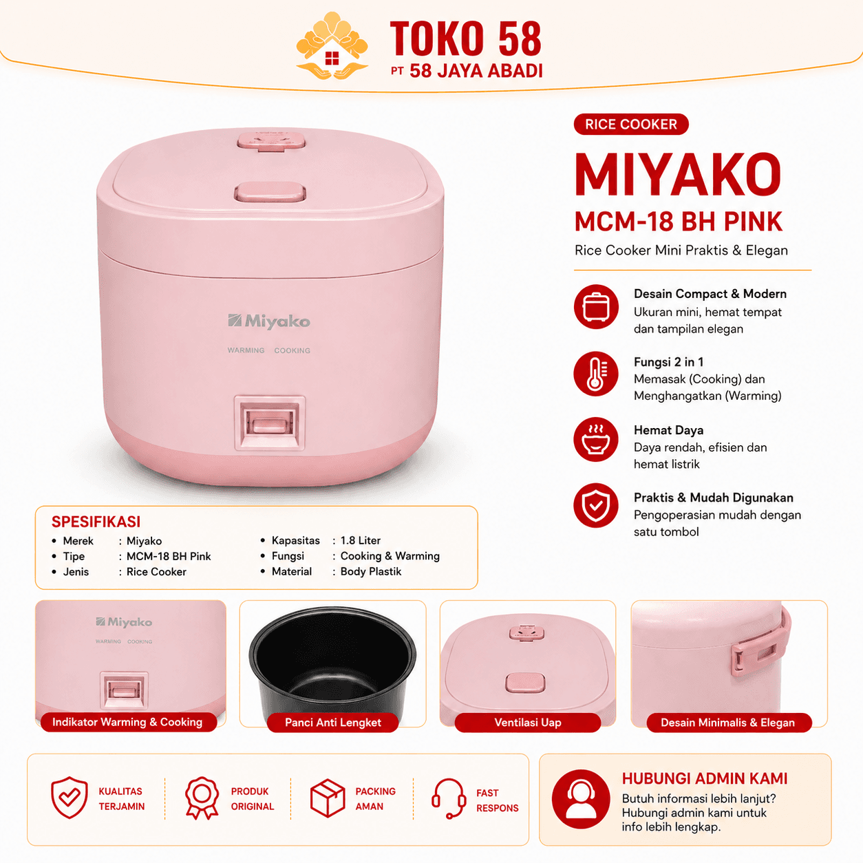 Foto Miyako Rice Cooker MCM-18 BH Pink