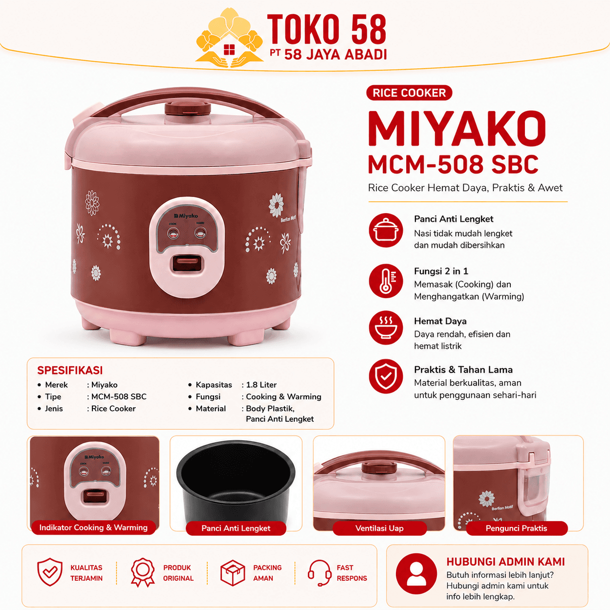 Foto Miyako Rice Cooker MCM-508 SBC Coklat Pink