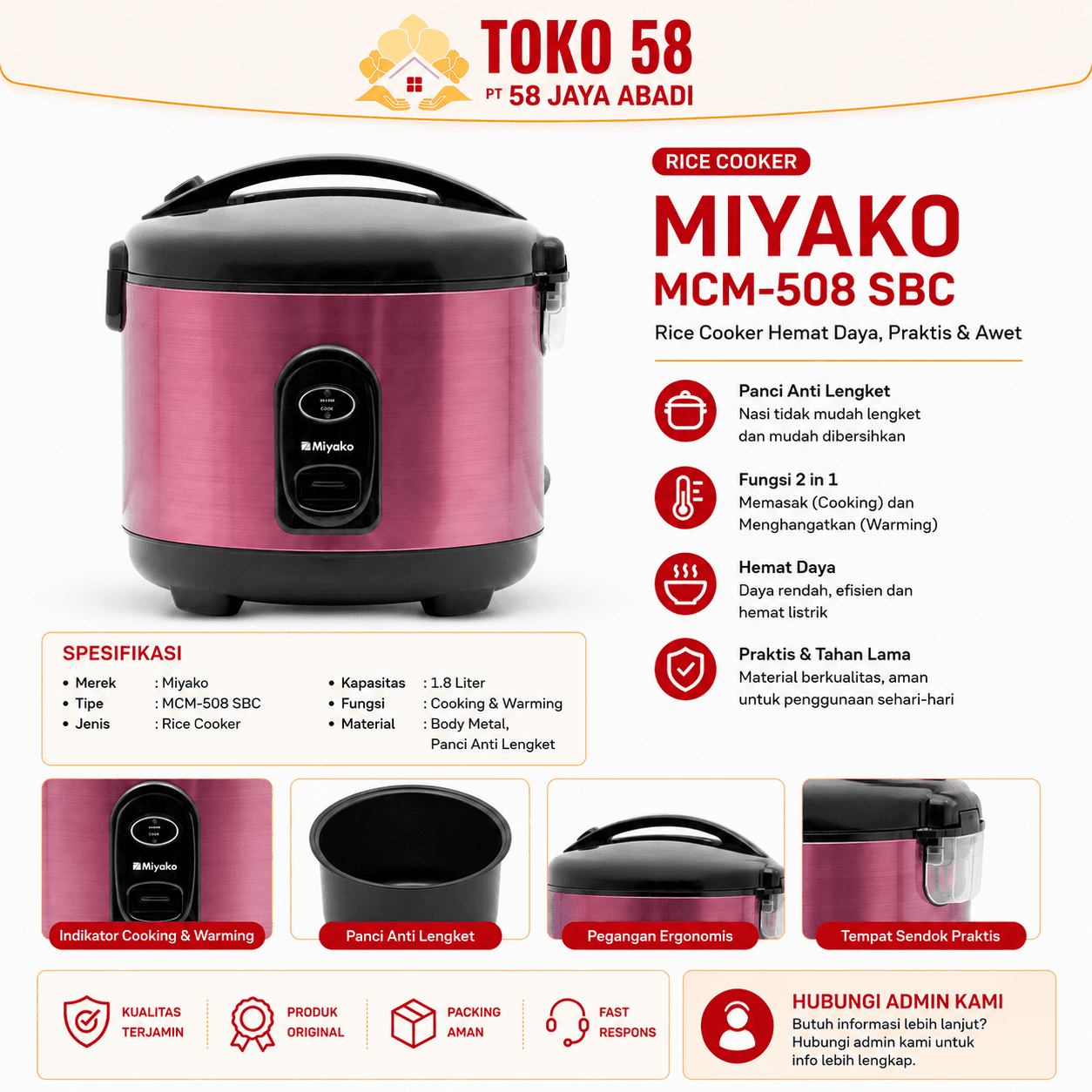 Foto Miyako Rice Cooker MCM-508 SBC Maroon
