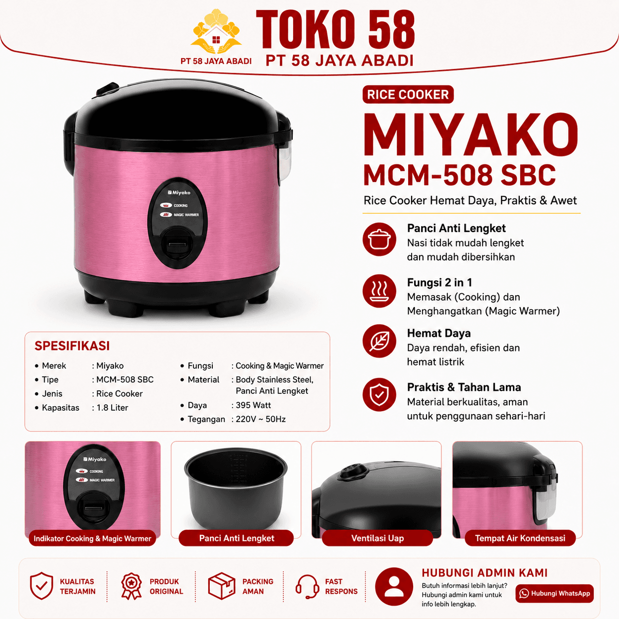 Foto Miyako Rice Cooker MCM-508 SBC Stainless Pink