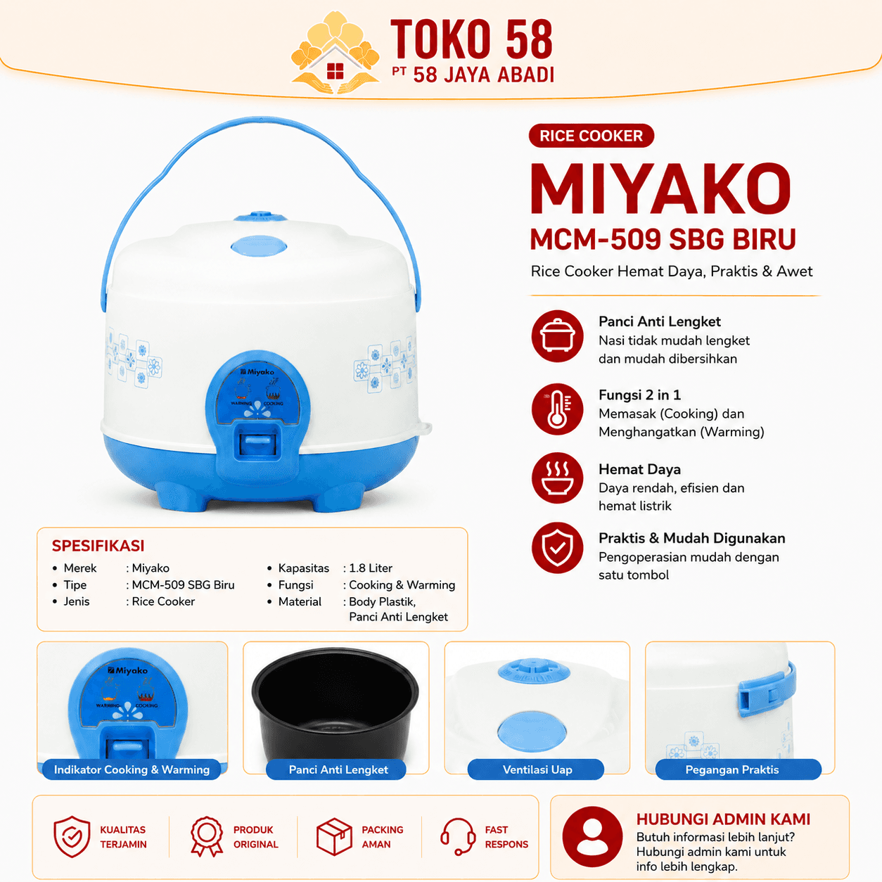Foto Miyako Rice Cooker MCM-509 SBG Biru