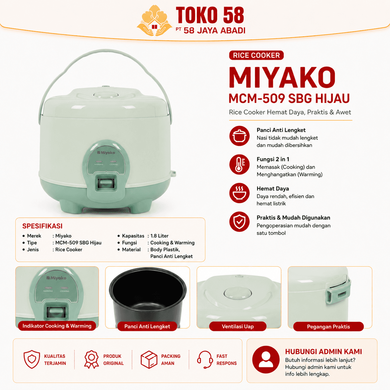 Foto Miyako Rice Cooker MCM-509 SBG Hijau