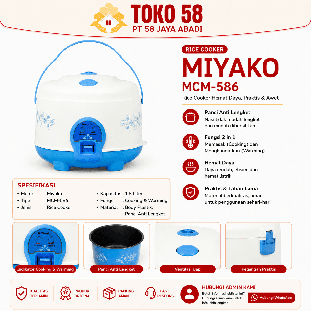 Foto Miyako Rice Cooker MCM-586 Biru