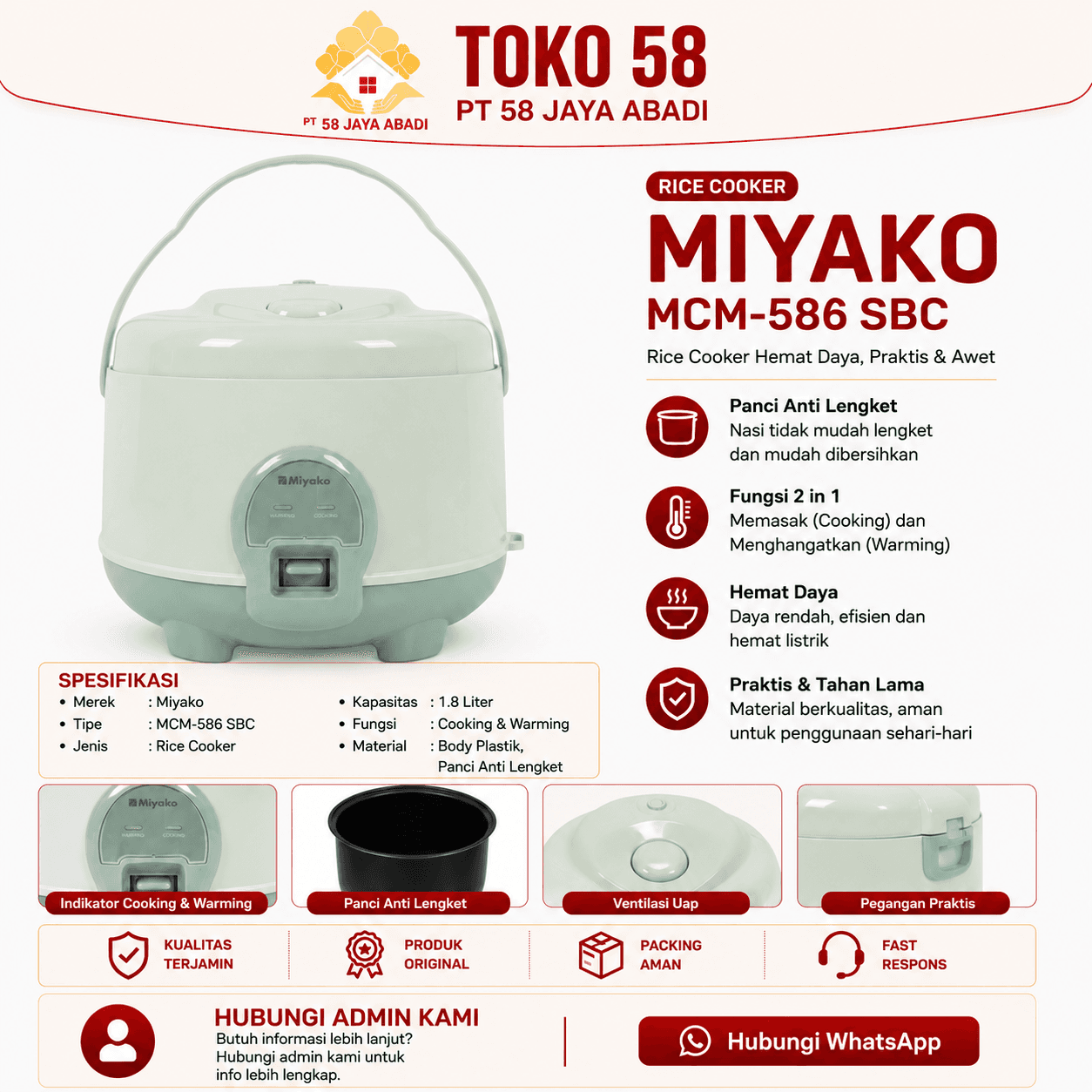 Foto Miyako Rice Cooker MCM-586 SBC Hijau