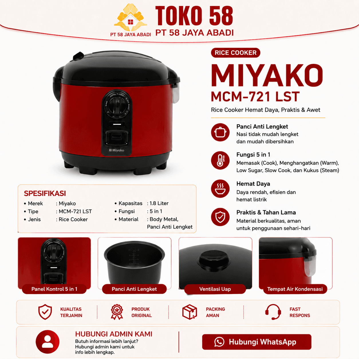Foto Miyako Rice Cooker MCM-721 LST