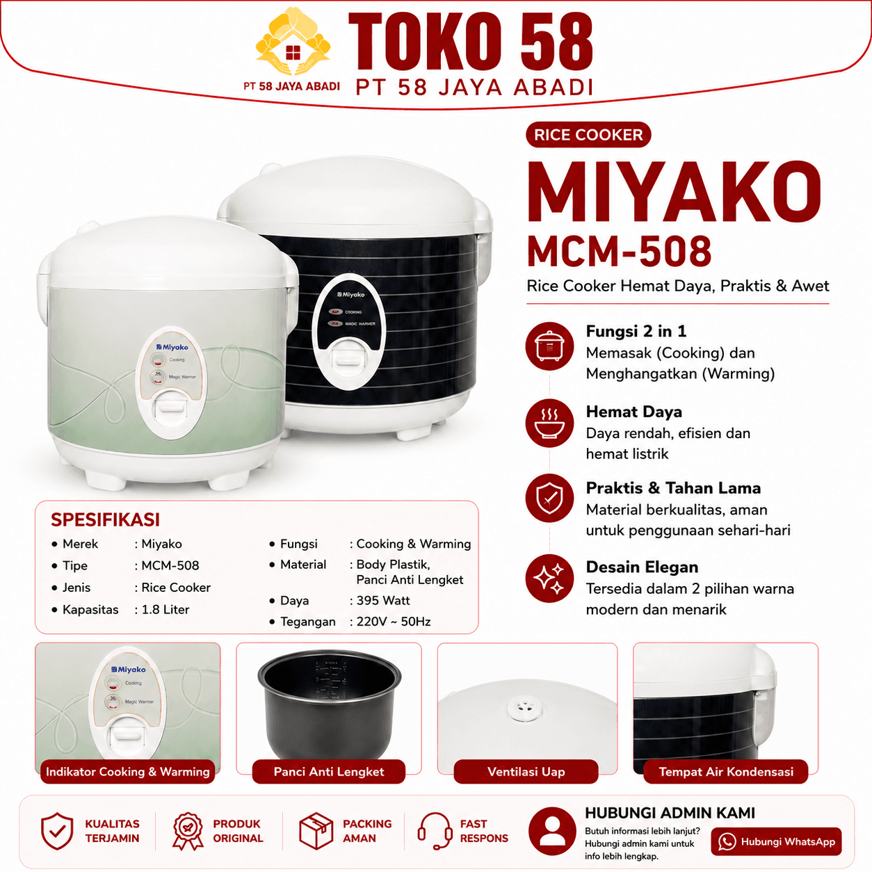 Foto Miyako Rice Cooker MCM-508 Dua Warna