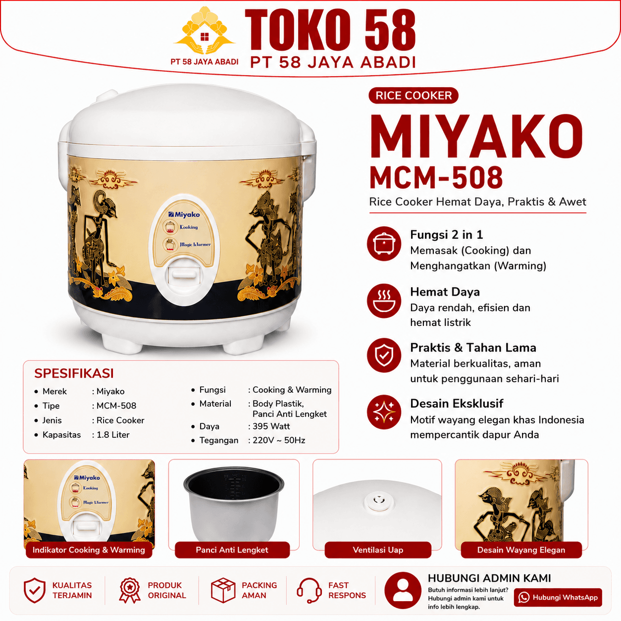 Foto Miyako Rice Cooker MCM-508 Motif Wayang