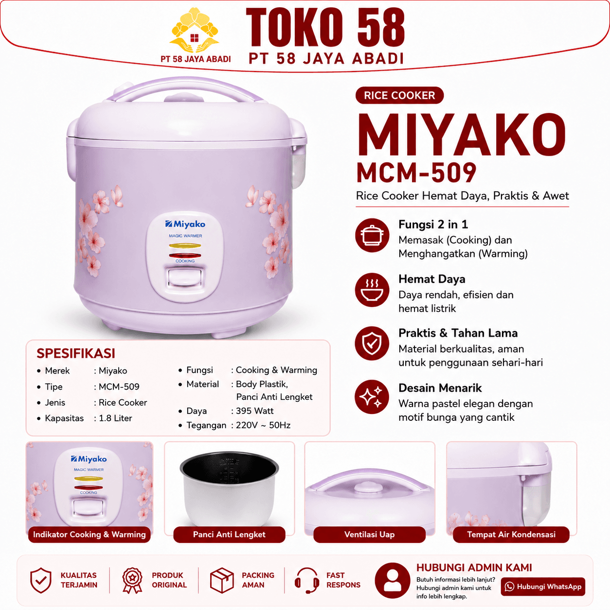 Foto Miyako Rice Cooker MCM-509 Ungu