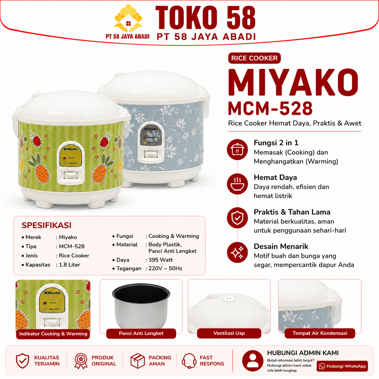 Foto Miyako Rice Cooker MCM-528 Motif Buah & Bunga