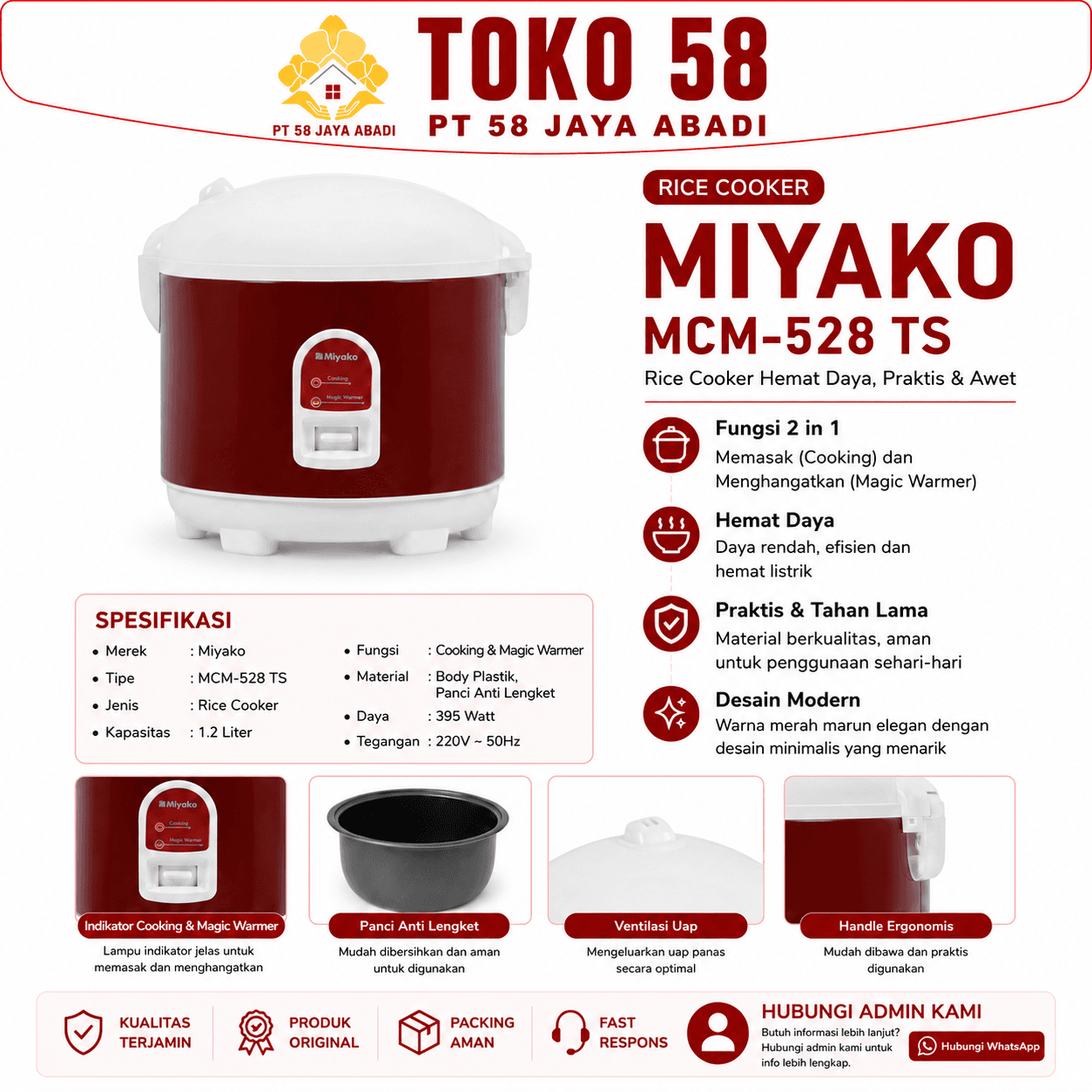 Foto Miyako Rice Cooker MCM-528 TS Merah Marun