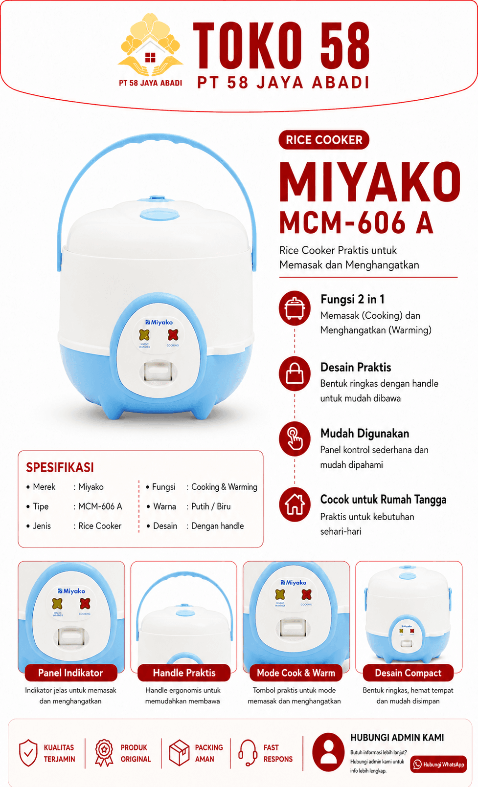 Foto Miyako Rice Cooker MCM-606 A Putih Biru