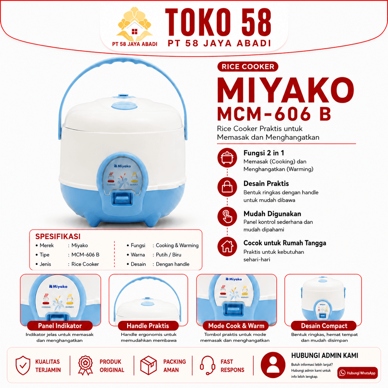 Foto Miyako Rice Cooker MCM-606 B Putih Biru