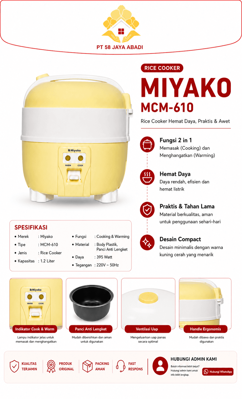 Foto Miyako Rice Cooker MCM-610 Kuning