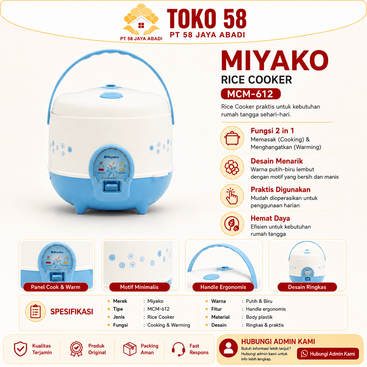 Foto Miyako Rice Cooker MCM-612 Putih Biru