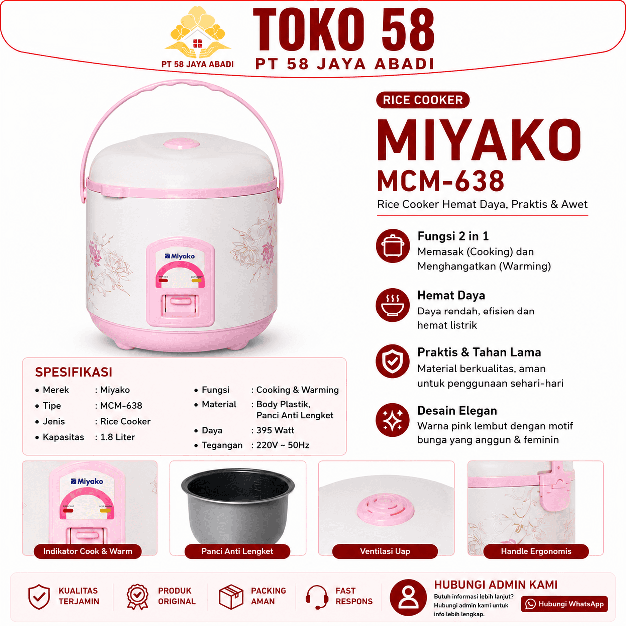 Foto Miyako Rice Cooker MCM-638 Pink